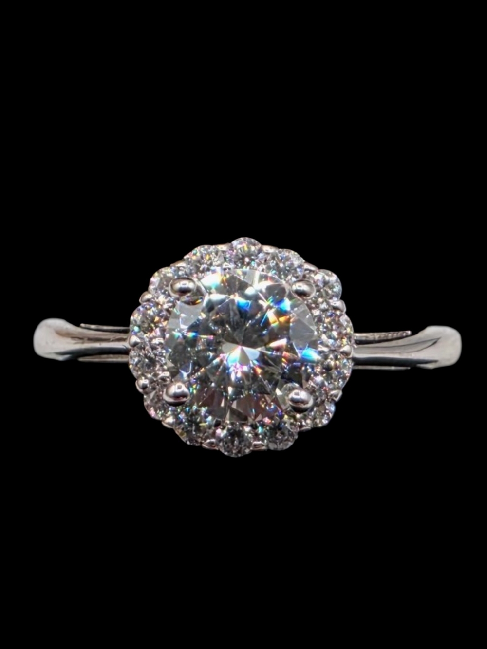 1.06 CTW Moissanite Solid 925 Sterling Silver Halo Ring Italy Size 7